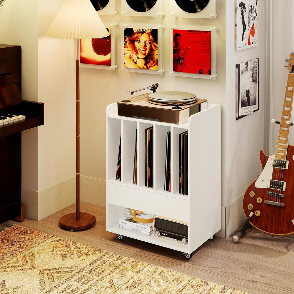 Giantex Record Player Stand, Rolling Turntable Stand with Drawer & Lockab...