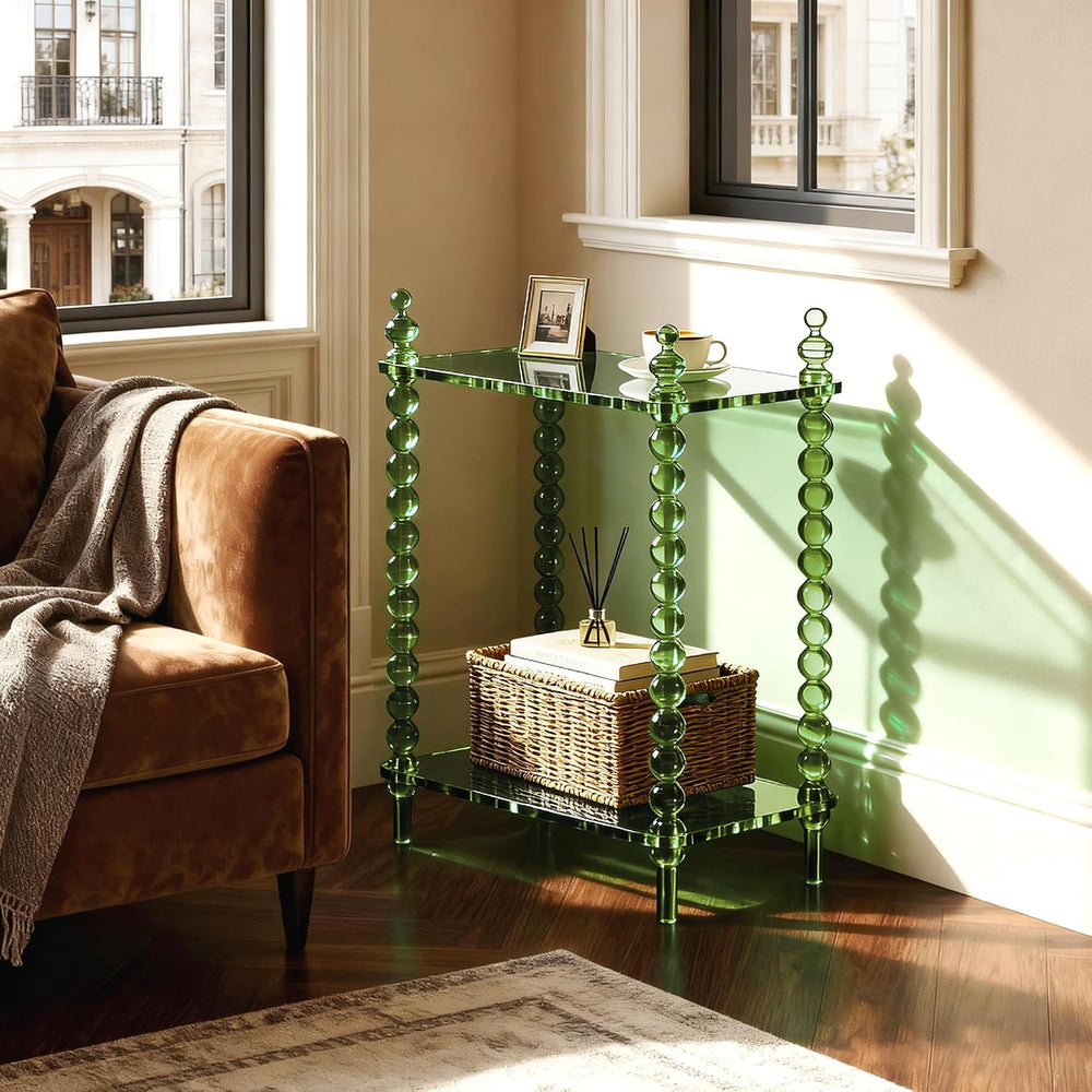 Acrylic Side Table 2-Tier, Clear Nightstand with Storage, Narrow Bedside End ...