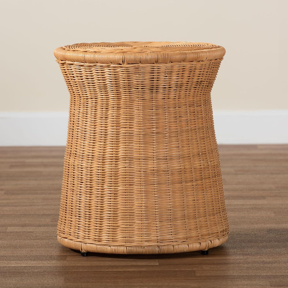 Bali & pari Caroline Round Natural Rattan End Table – Handwoven Wicker Dr...