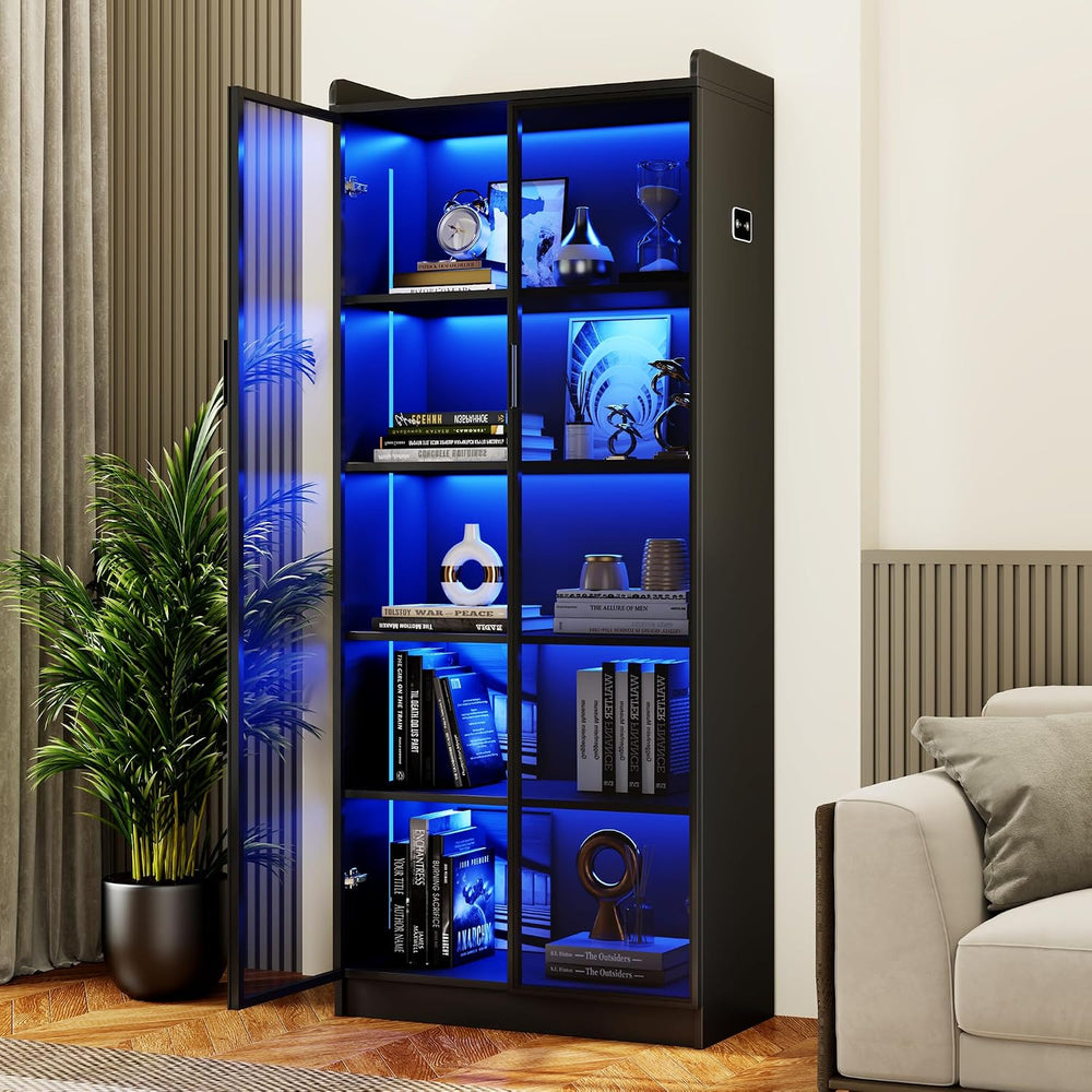 Dystler 5-Tier Display Cabinet with Glass Doors and Adjustable Shelves
