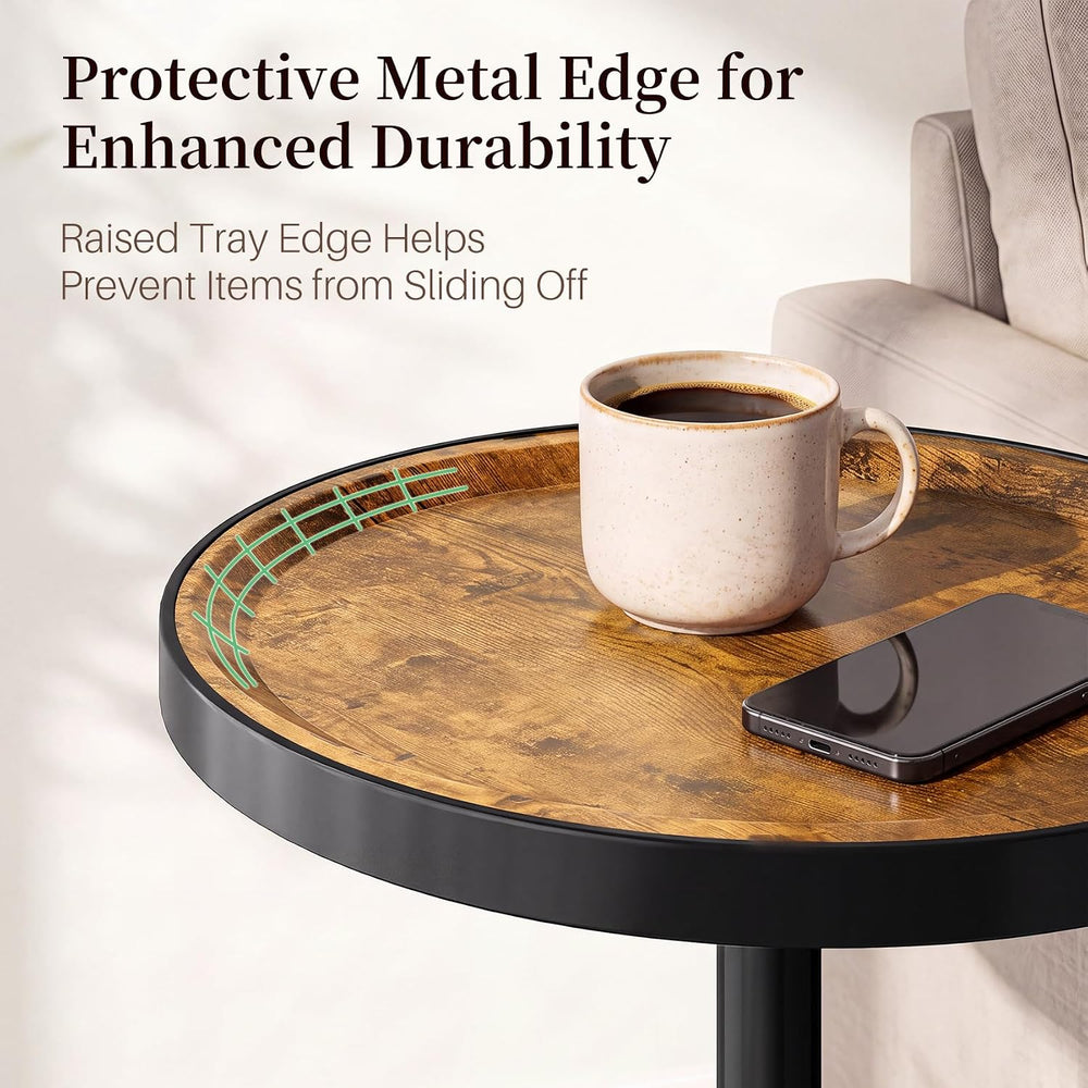 Adjustable Height Round Side Table, Small Drink Table for Small Spaces