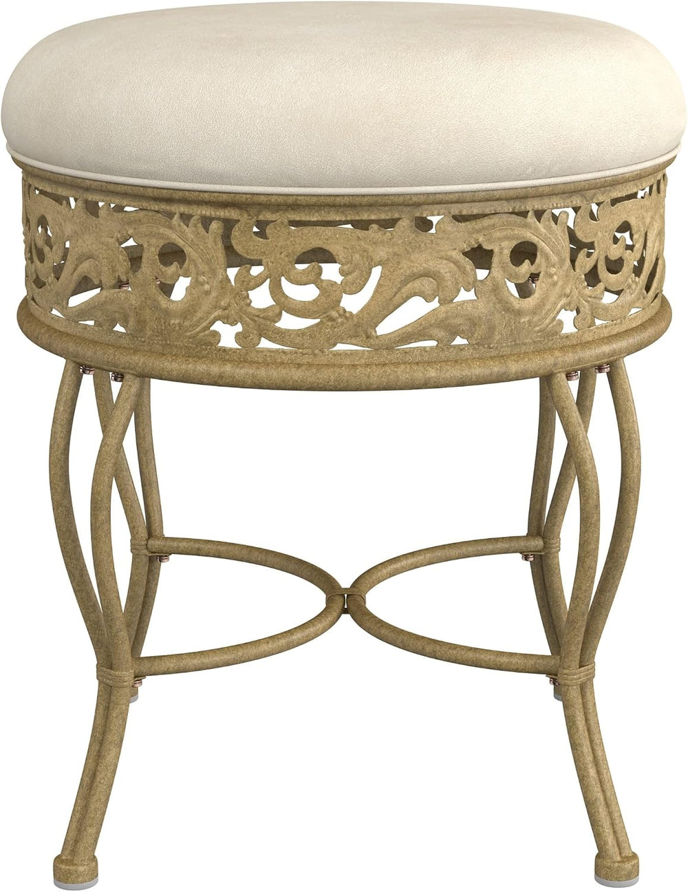 Hillsdale Villa III Backless Metal Vanity Stool with Ornate Lattice Detailing...