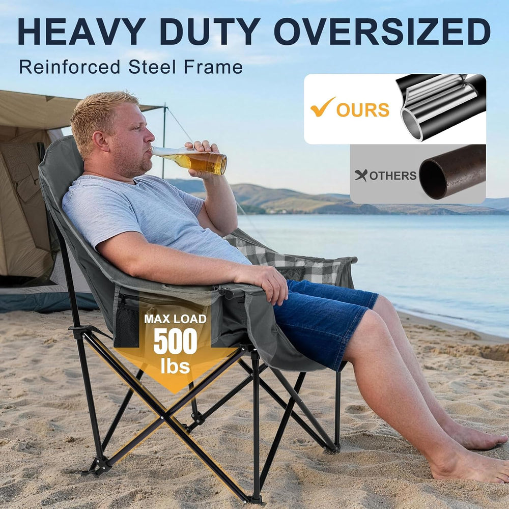 Oversized Camping Chair for Adults, 500 LBS Heavy Duty Folding Chair, Plaid |...