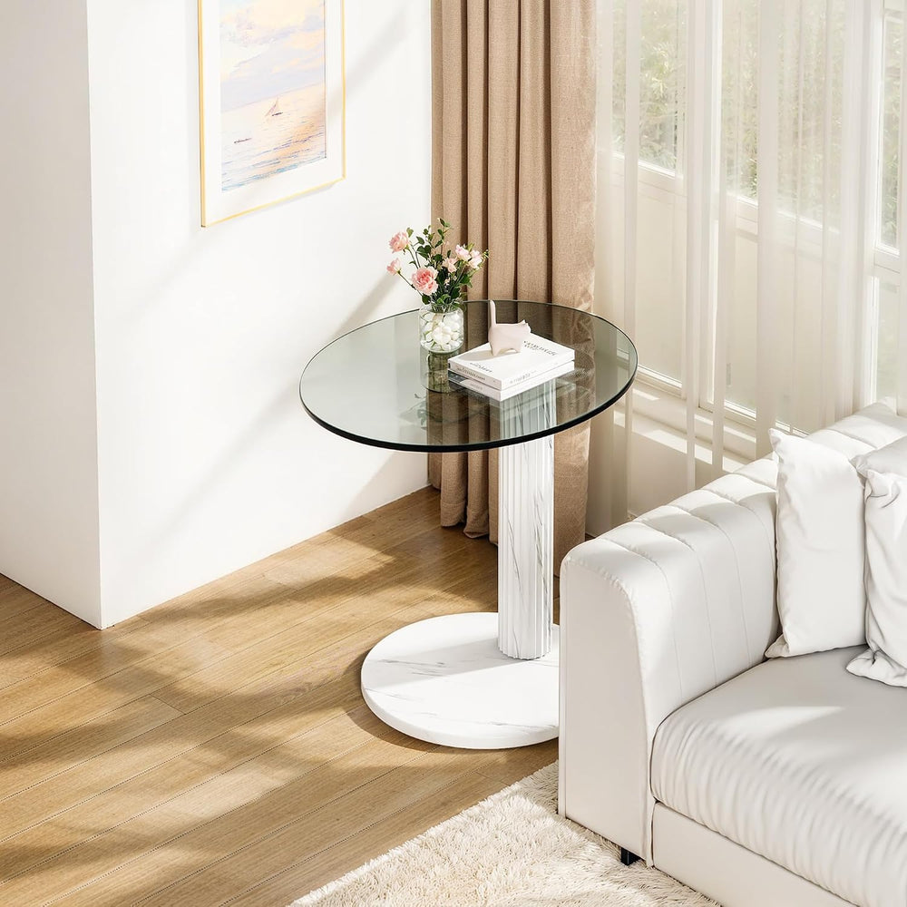 Recaceik Glass End Table, 22-Inch Round Glass Coffee Table, Modern Round Temp...