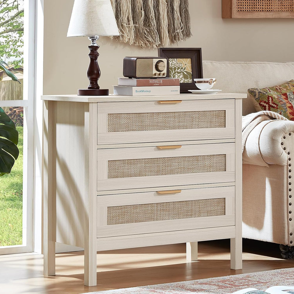 LEYAOYAO 31.5" Wide Rattan Nightstand, Large Boho 3 Drawer Night Stand |...