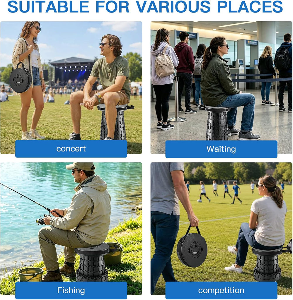 800 lb Portable Collapsible Travel Stool for Adults-Black + Stool
