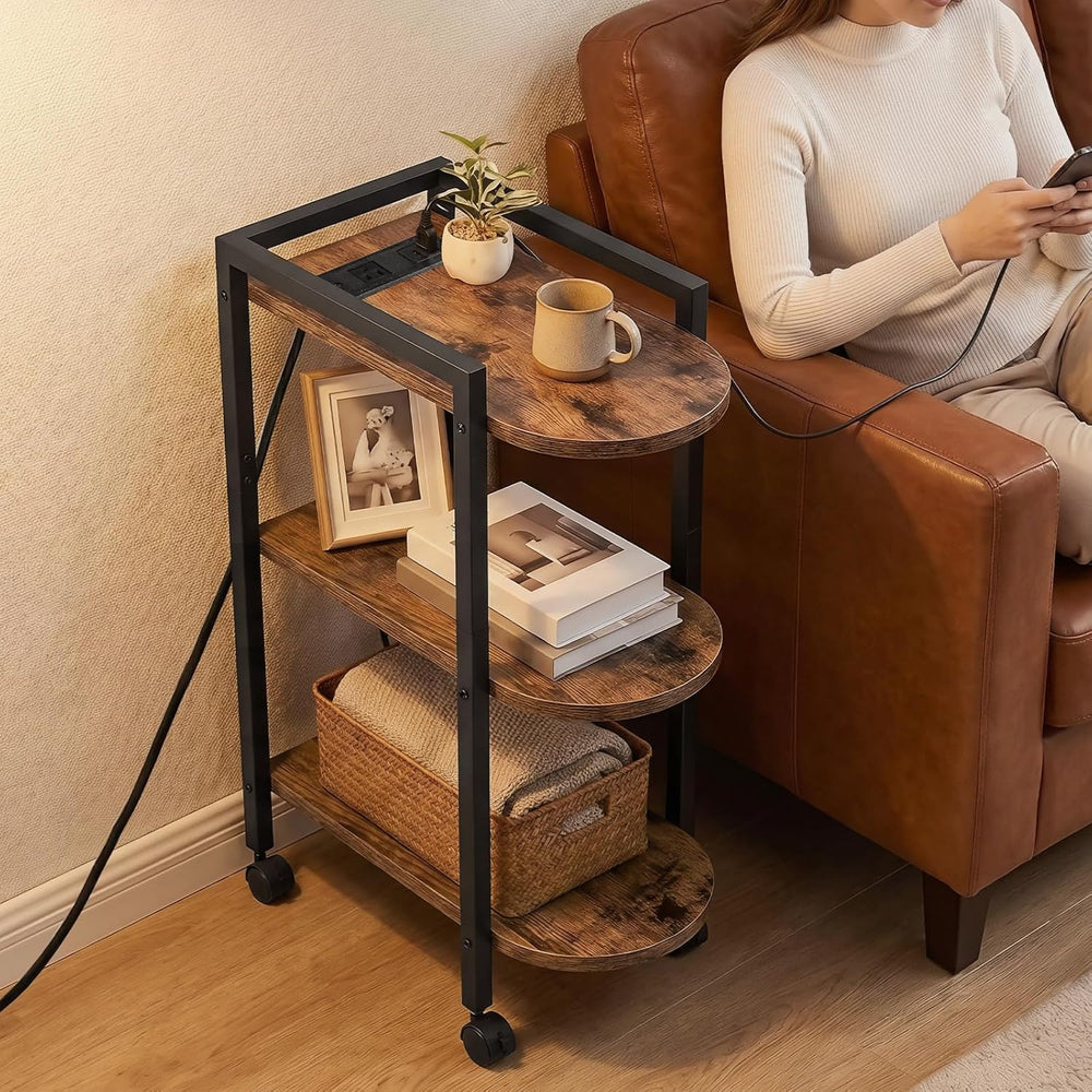 HOOBRO End Table, Rolling Narrow Side Table with Charging Station, with Adjus...