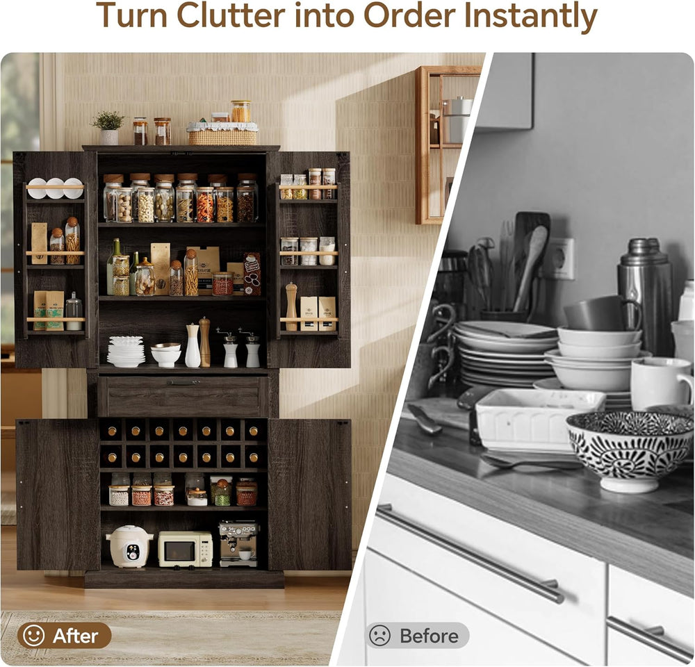 Ball & Cast Farmhouse Kitchen Pantry Cabinet, Brown, 71 Inch | Adjustable...