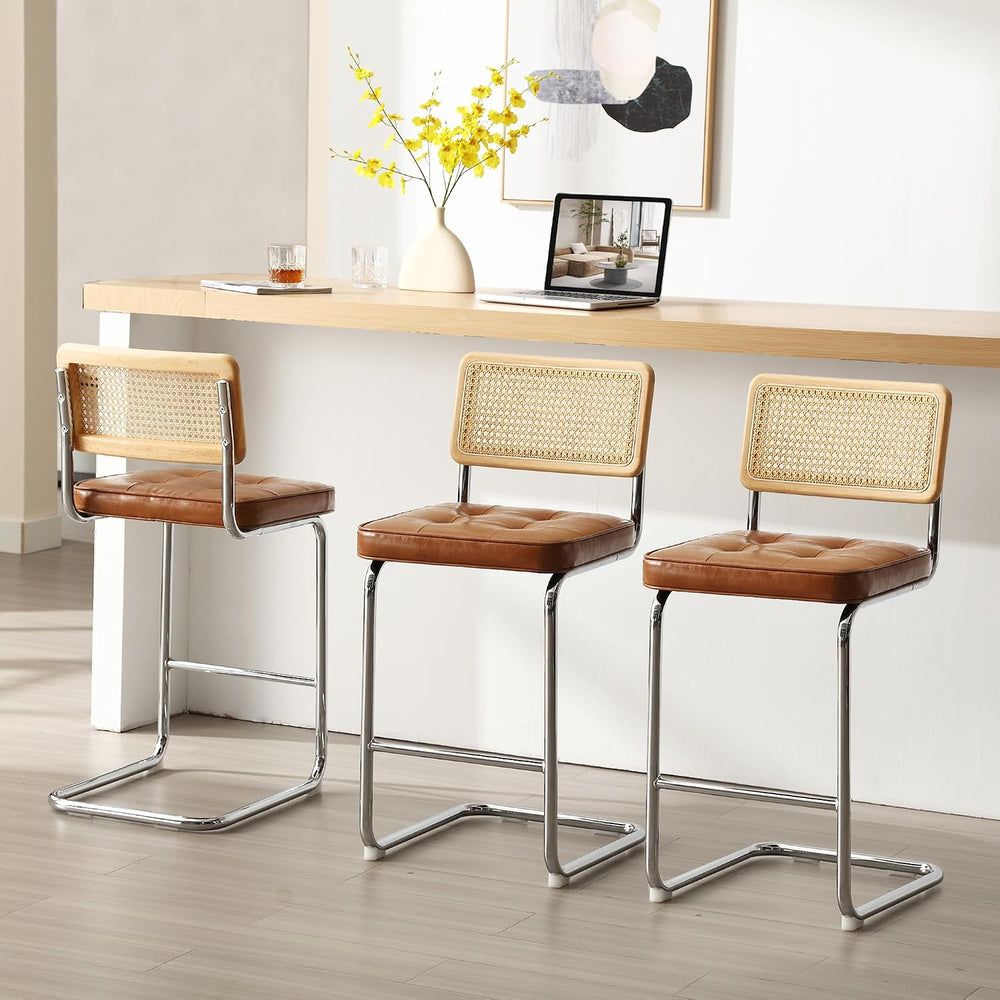 Zesthouse Natural Rattan Counter Stools Set of 2, 26" Modern Boho Barsto...