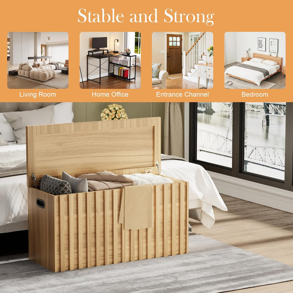 UEV Storage Bench,39.4" Wood Box, Storage Trunk with 2 Safety Hinges, Ot...