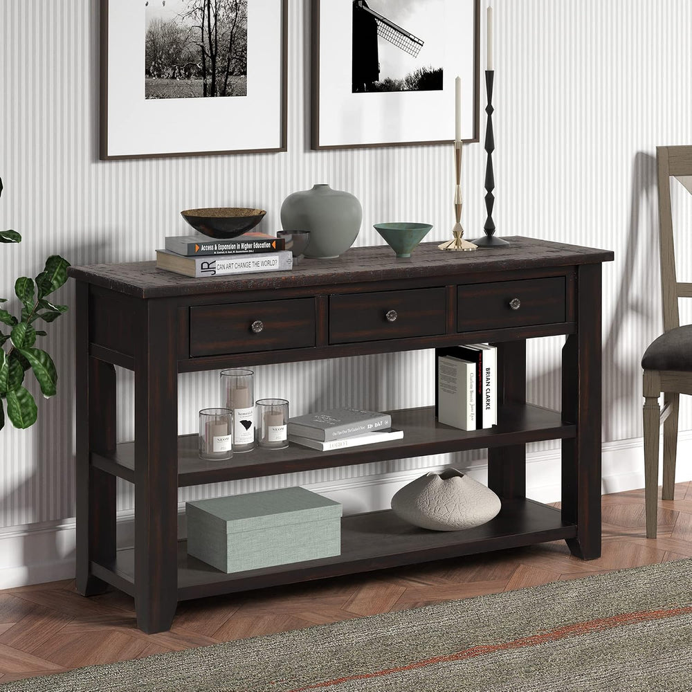 RuiSiSi 48” Console Table with 3 Drawers and 2 Shelves, Farmhouse Wood Sofa T...