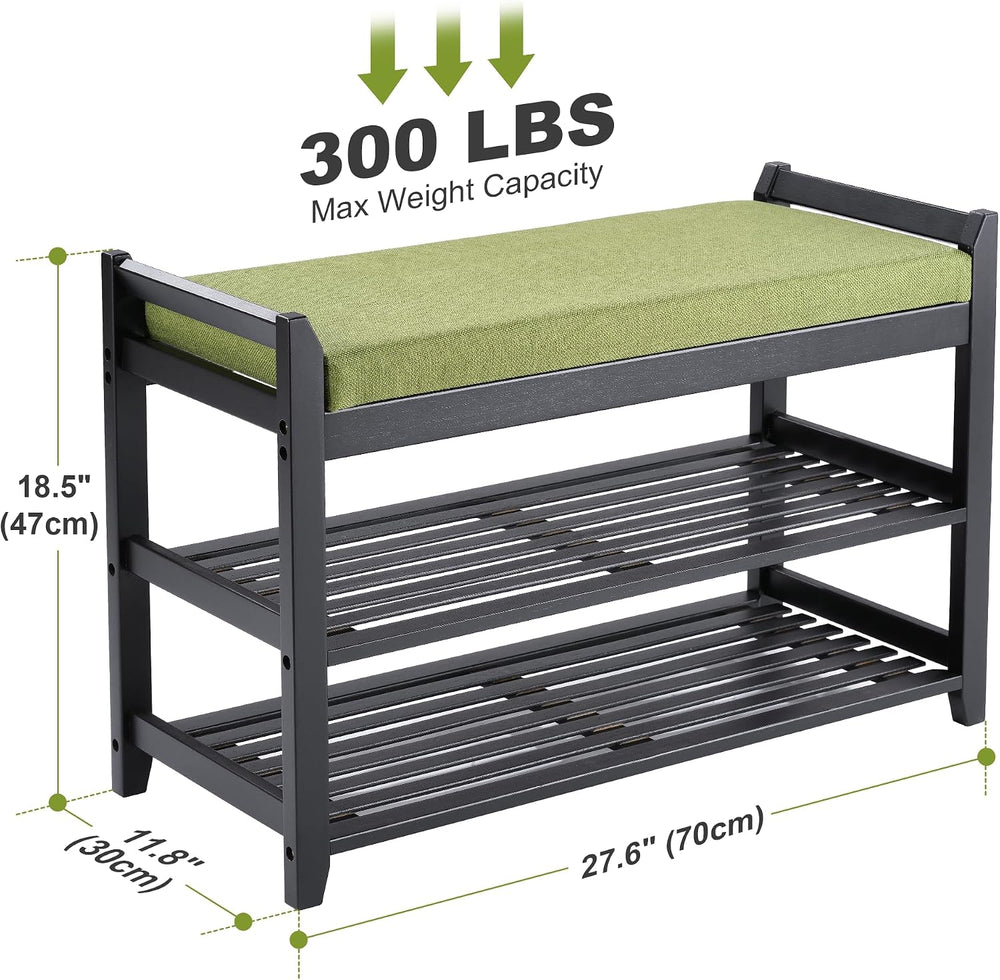PETKABOO Shoe Rack Bench with Storage 27.6 in, Black Shoe Storage Bench with ...