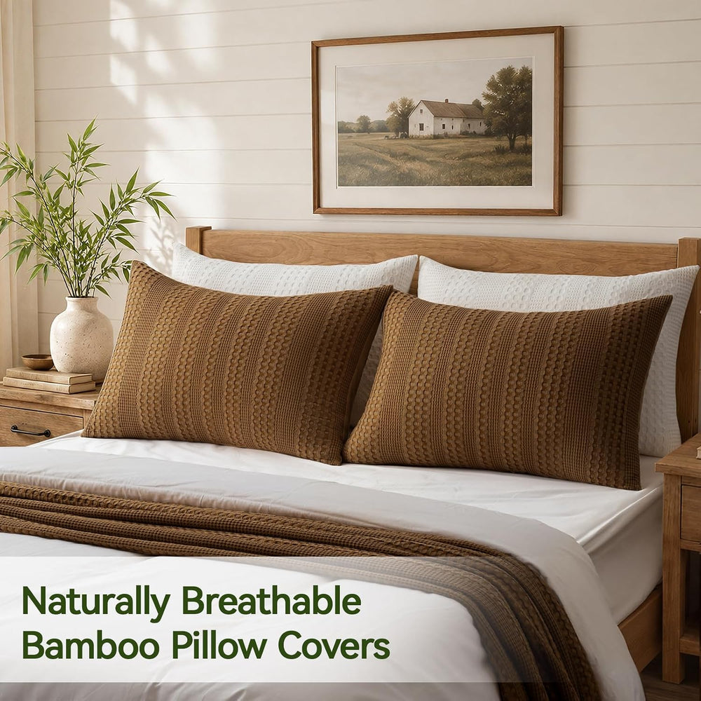 a moment Queen Pillow Shams Bamboo Pillowcases - Waffle Weave, Ultra Soft &am...