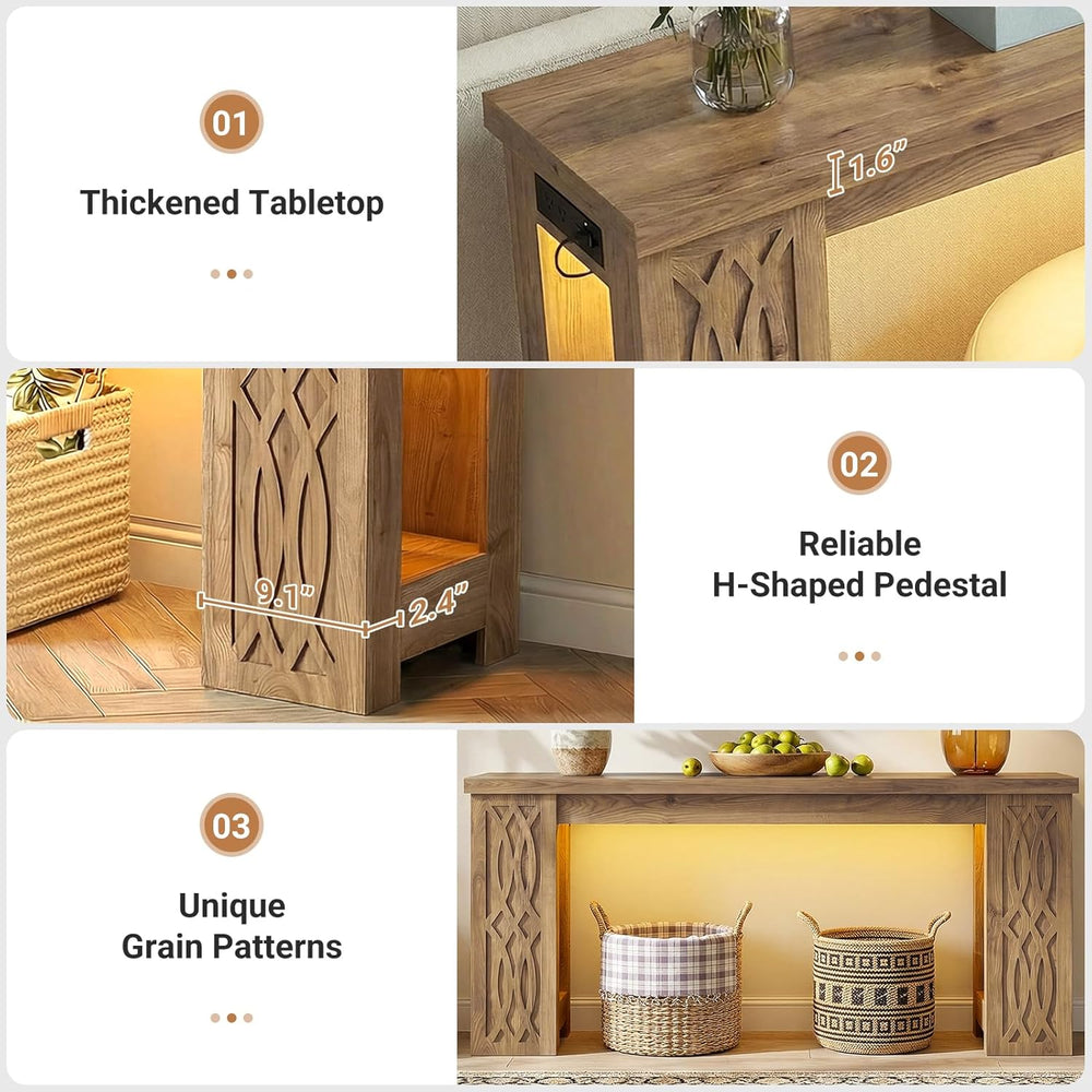 Cyclysio 63" Console Table with Outlet & Colorful LED Lights, Natura...