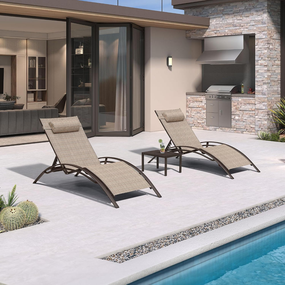 PURPLE LEAF Oversized Pool Chaise Lounge with Table Bronze Aluminum, Khaki | ...