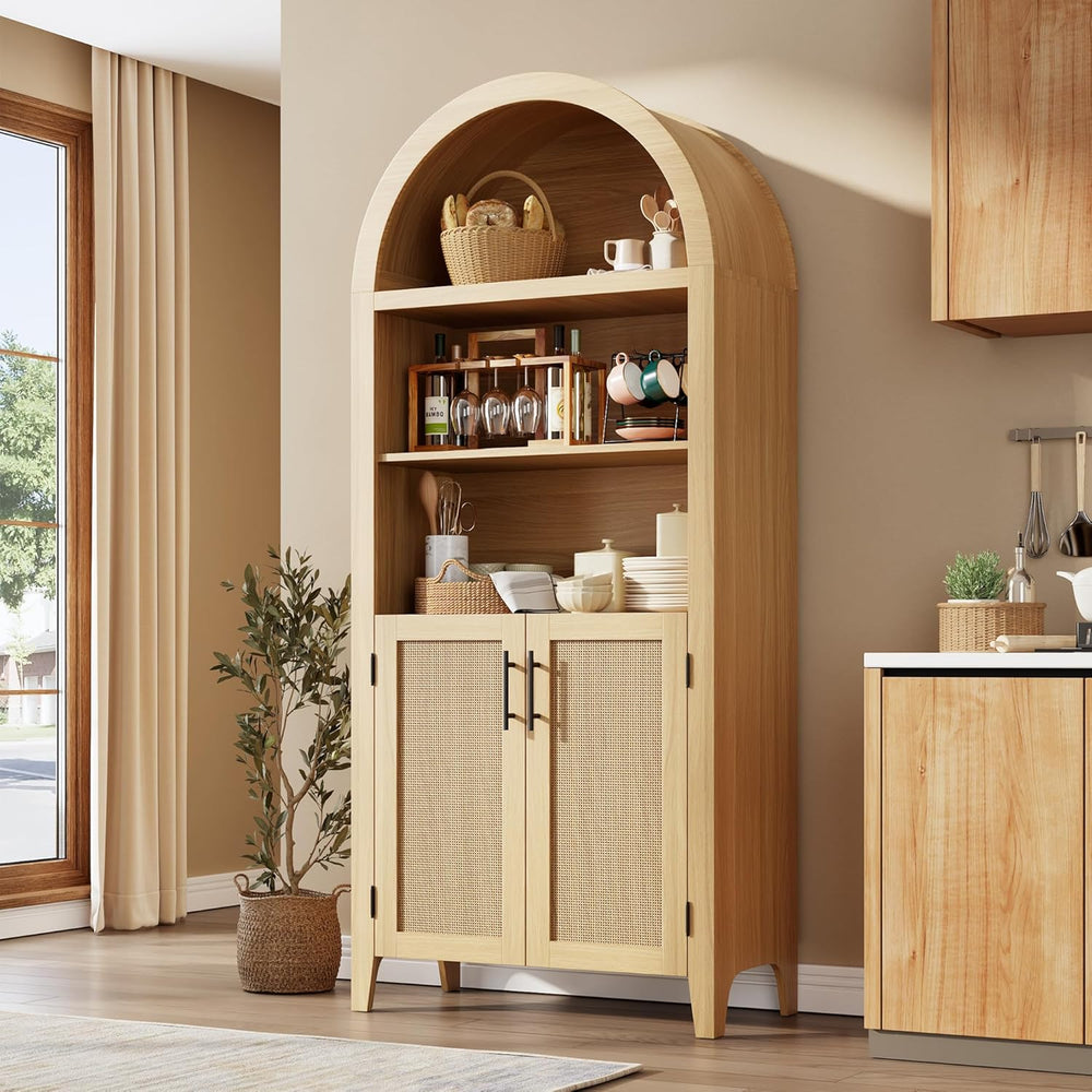 IDEALHOUSE Arched Kitchen Pantry Cabinet with Doors - 5-Tier Open Display She...
