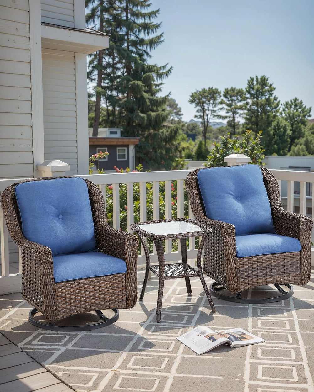 Patio Chairs Outdoor Swivel Glider - Set of 2 High Back Outside Brown Wicker ...