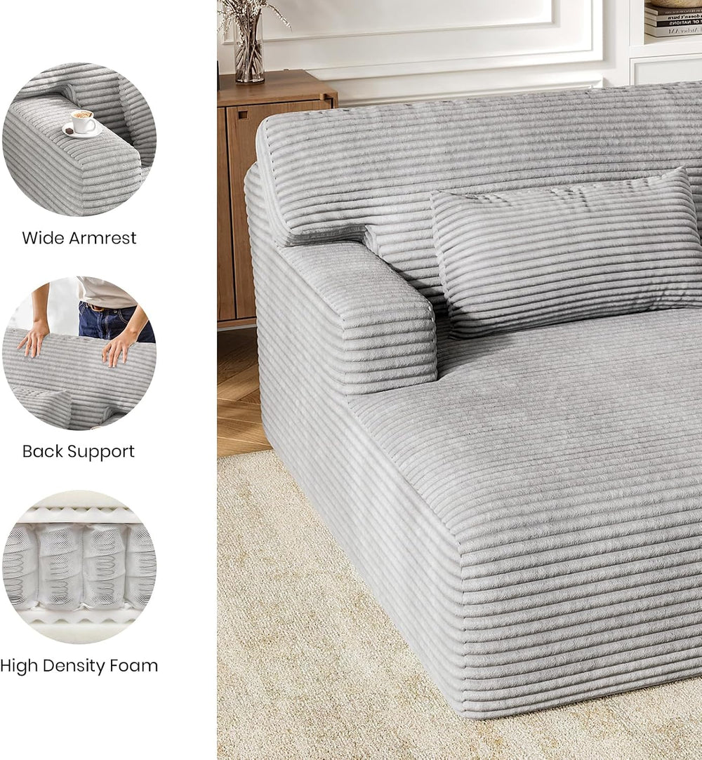 COPIAE Oversized Corduroy Chaise Lounge Chair, Plush Upholstered Sleeper Chai...
