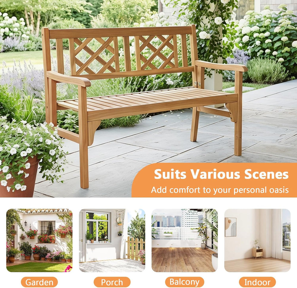 Tangkula Folding Outdoor Wood Garden Bench, Foldable Acacia Wood Patio Bench ...