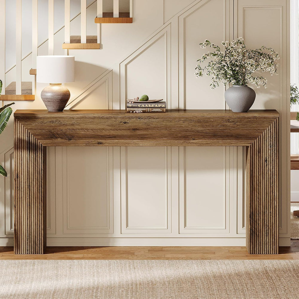 Tribesigns 63" Console Table, Rustic Fluted Long Sofa Table Behind Couch...