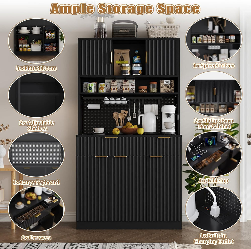 73" Tall Modern Kitchen Pantry Cabinet, Kitchen Hutch Bar Cabinet with C...