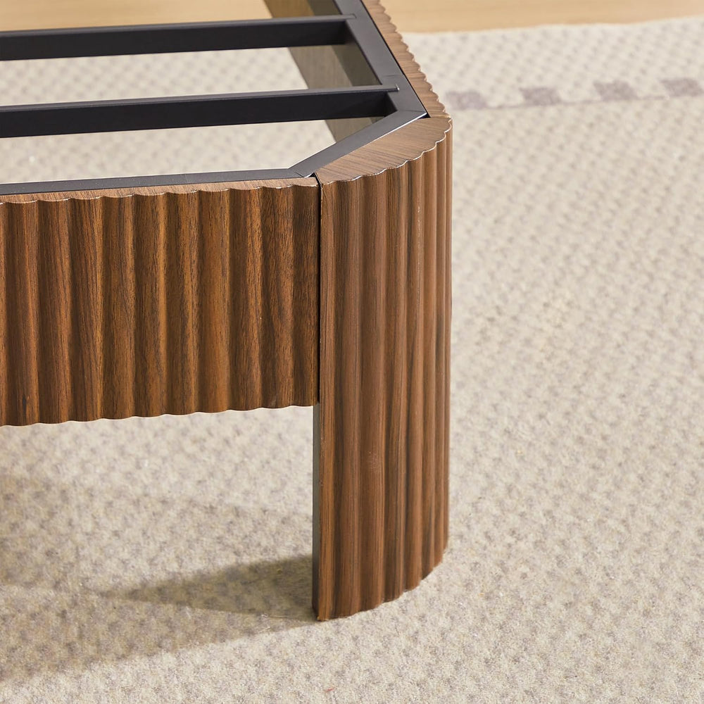 Peanu Queen Bed Frame, Wave Headboard, Charging Station Walnut