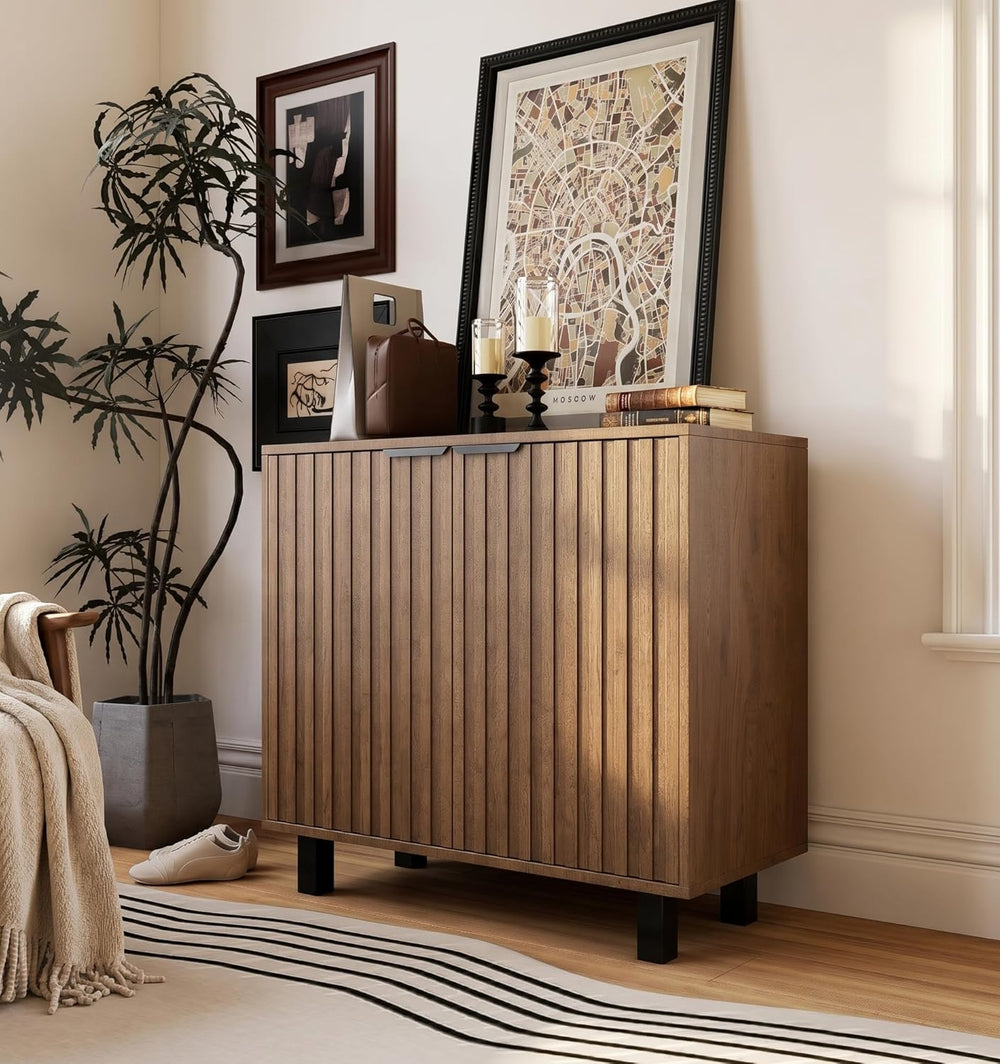 Sideboard Buffet Cabinet Storage for Entryway with Doors, Modern Fluted Shoe ...