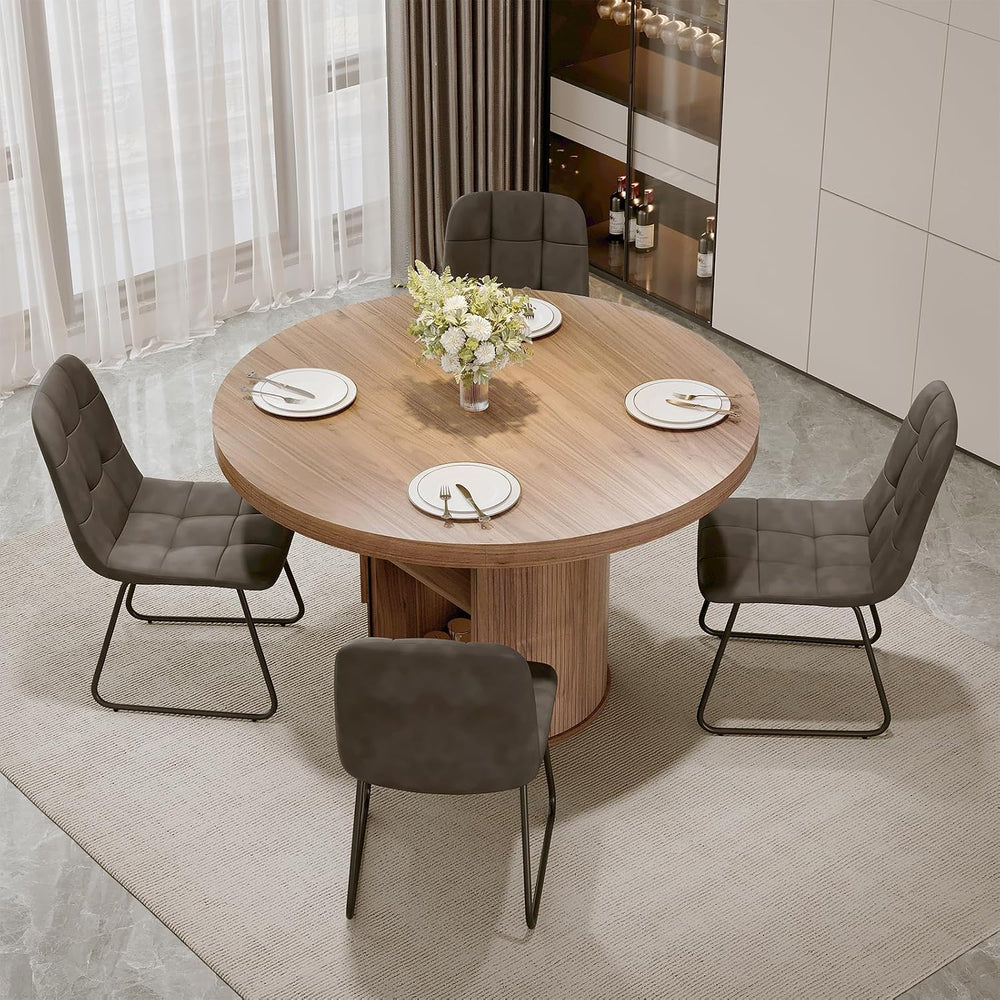 5-Piece Dining Set for Small Spaces 43.3" Round Table & 4 PU Leather...