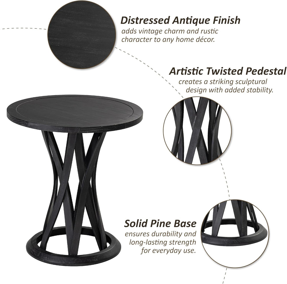 COZAYH Round Farmhouse End Table with Crisscross Pedestal Base, Distressed Fi...