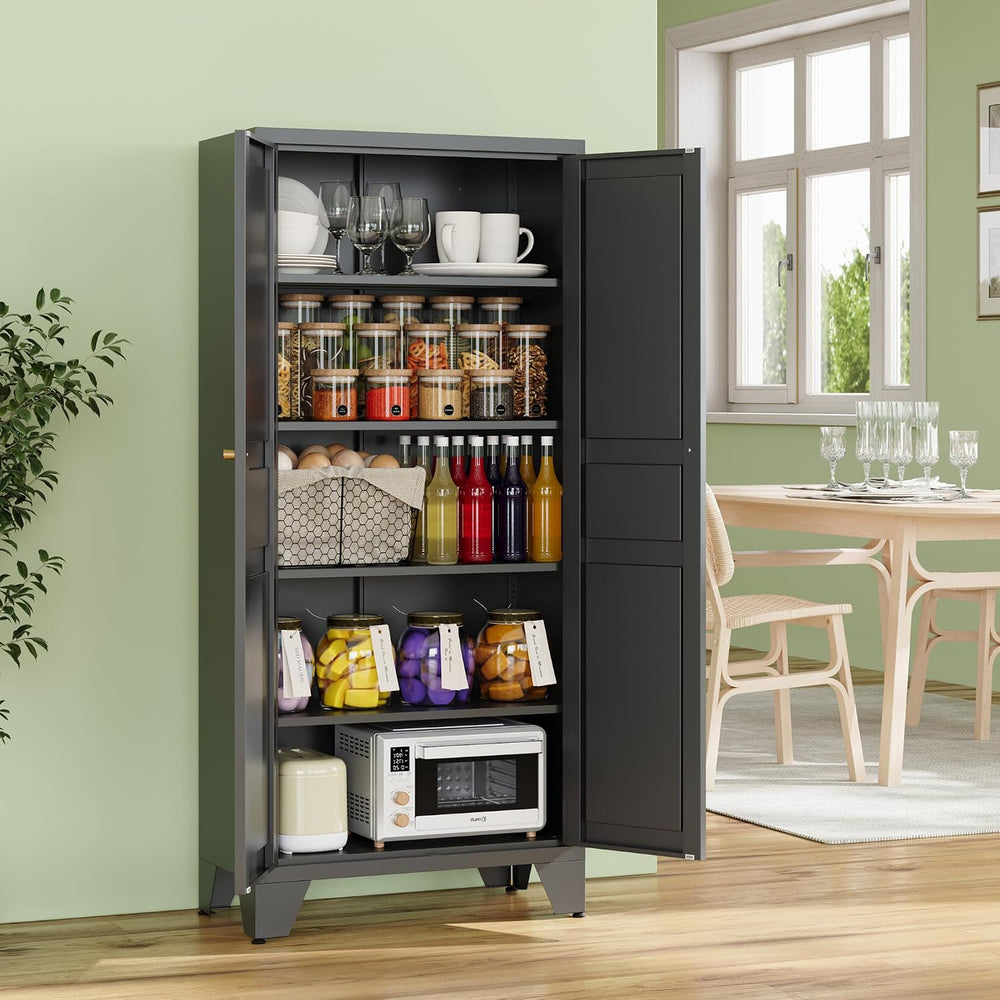 RAVIGIN Metal Storage Cabinet,61" H Pantry Cabinet with 2 Doors and 4 Ad...