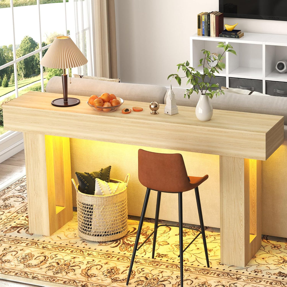 Depeht 63" Long Console Table with Power Outlet, LED Lights and Storage ...