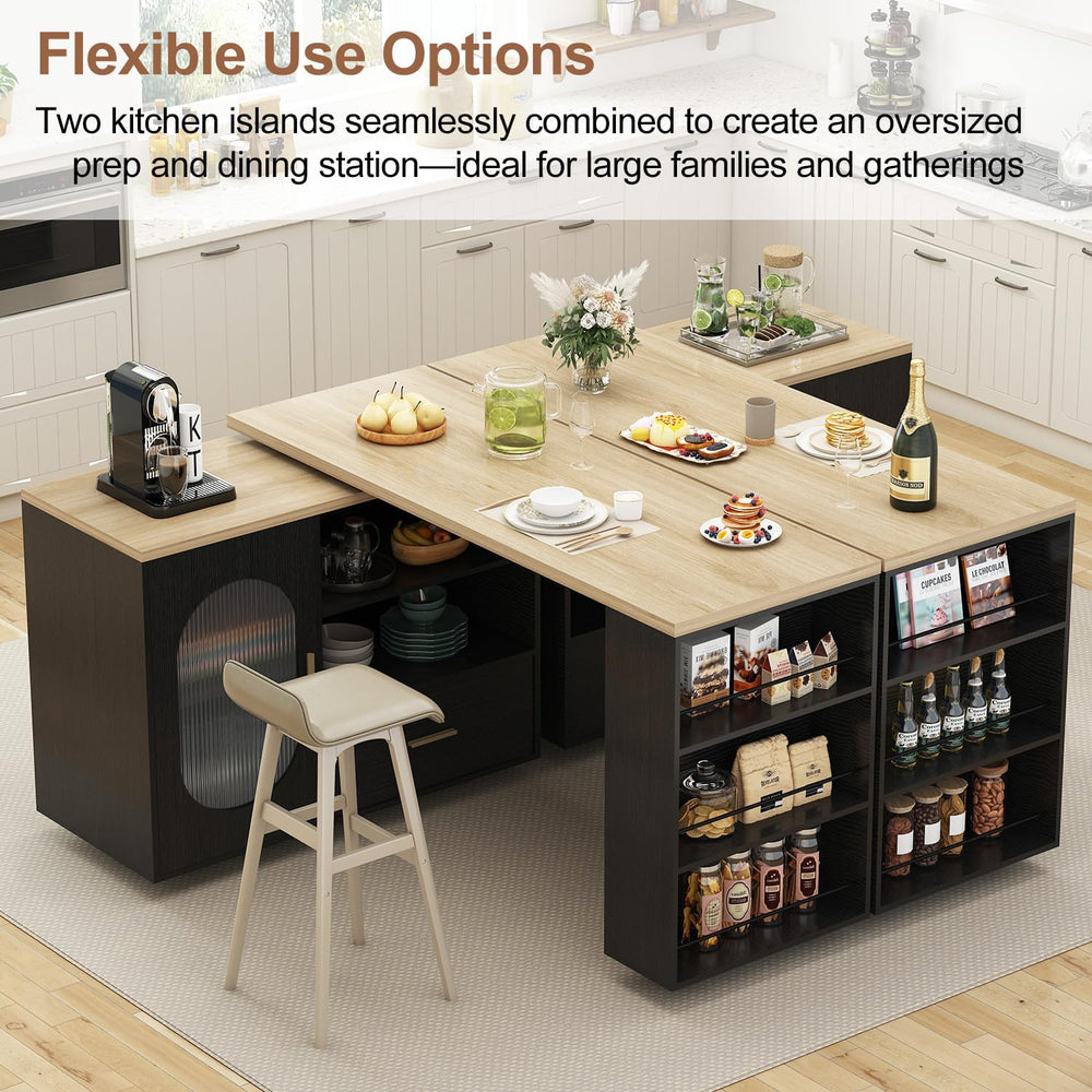 LVB Kitchen Island with Storage,72" Mobile Island Table for Kitchen