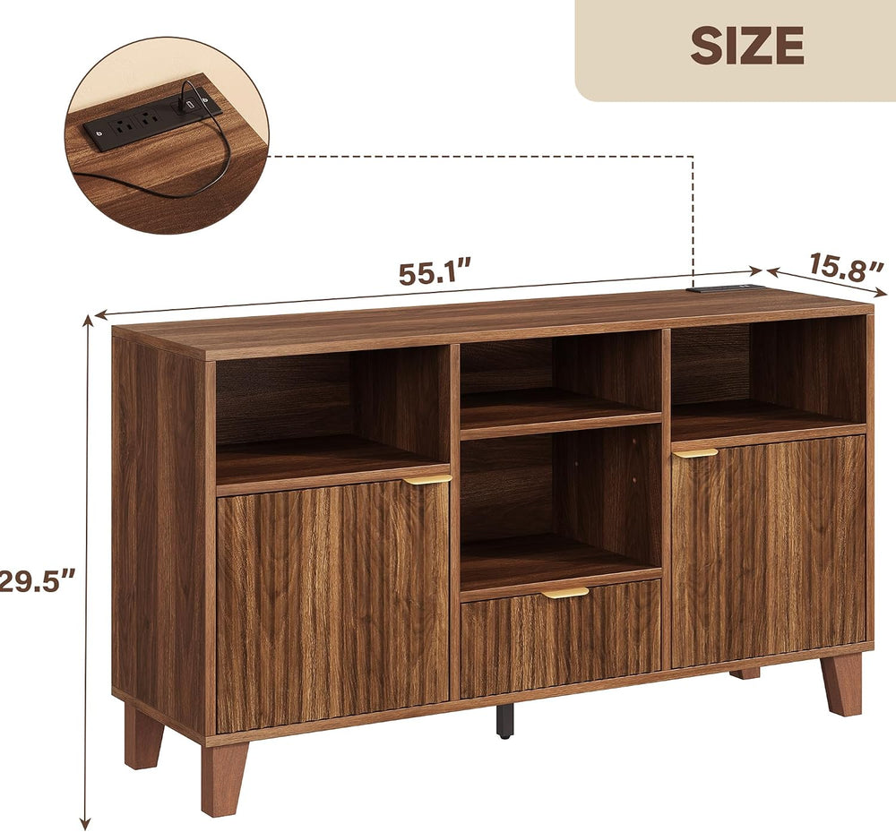 knoworld Large Record Player Stand with Vinyl Storage, Mid Century Modern Tur...