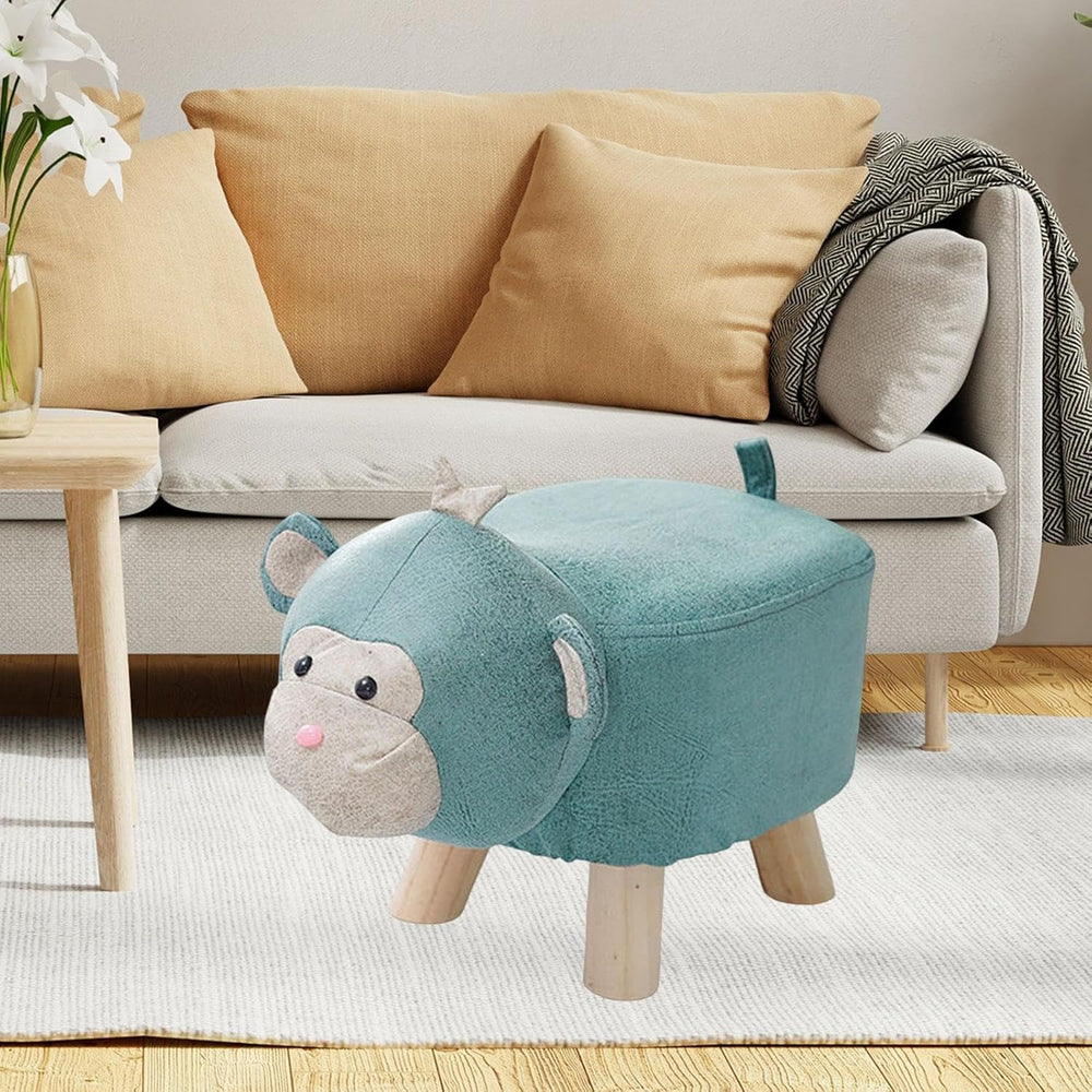 Wooden Animal Footstool Ottoman for Home Decor, Blue Monkey