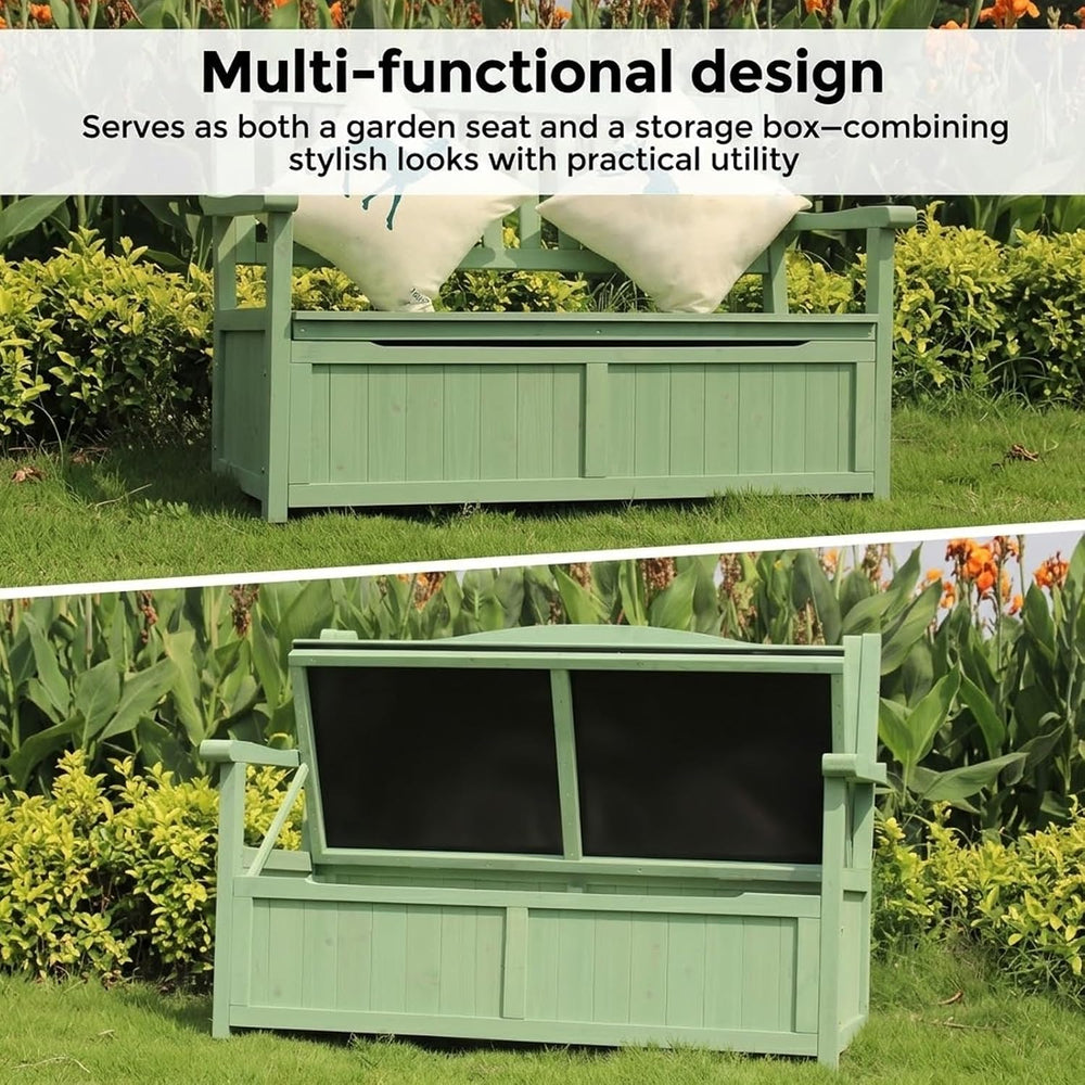48in Wooden Outdoor Storage Bench, 2-Seater Patio Garden Bench with Backrest ...