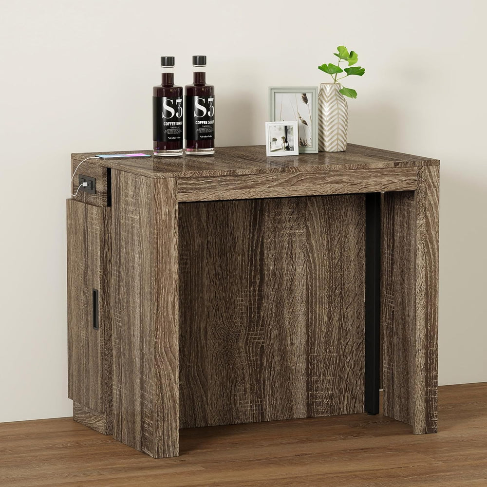 Extendable Dining Table with Storage, Transformer Extra Console Table for 1-1...