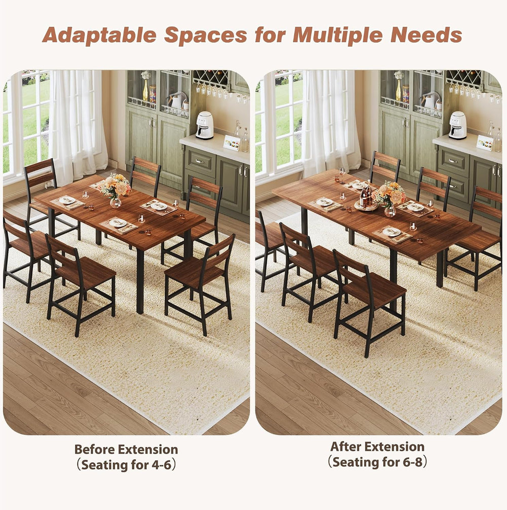 ALEXNUTRE 7-Piece Dining Table Set for 4-6, 63" Large Extendable Kitchen...