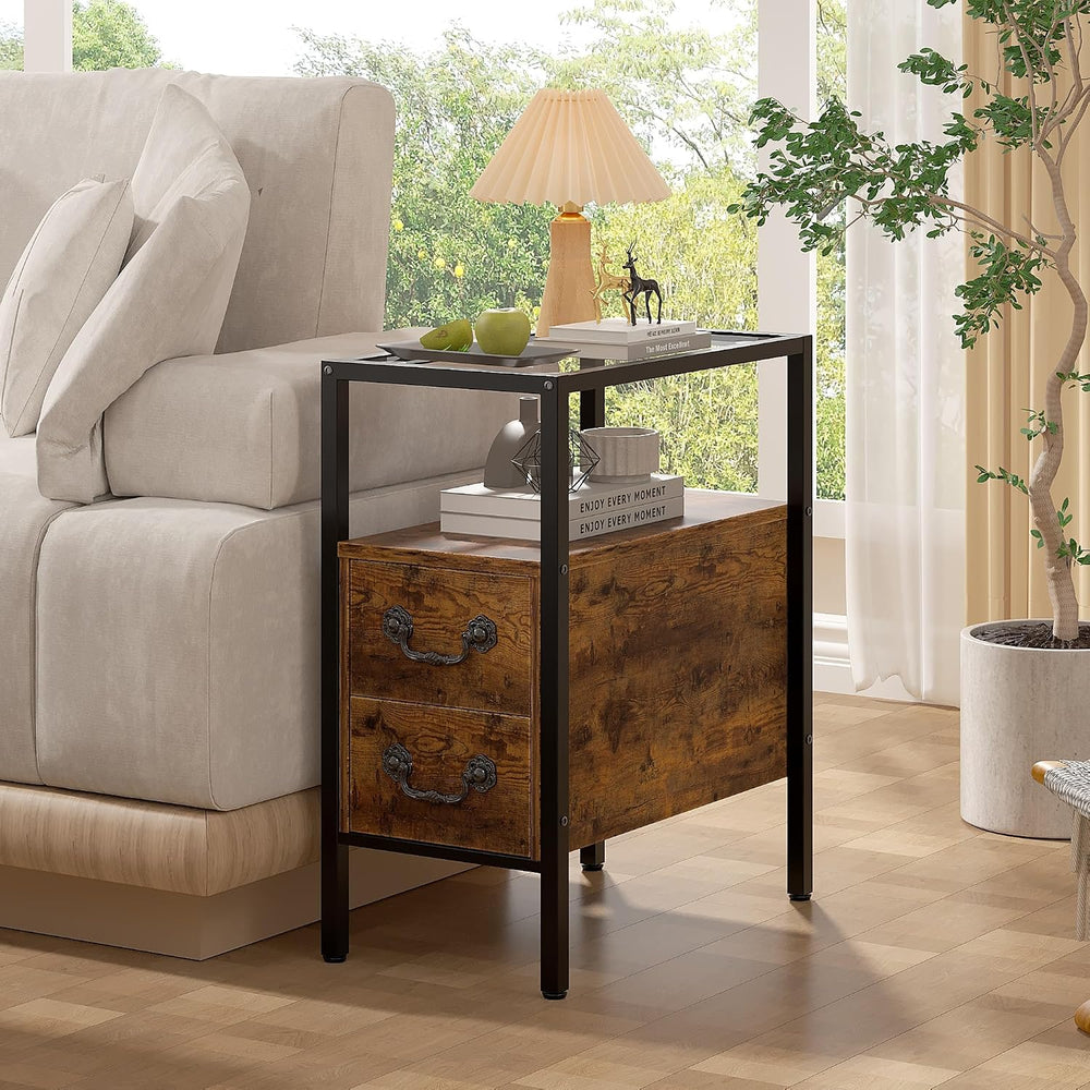 VECELO Narrow Side Table Set of 2, Night Stand Sofa Table with Glass Top,Beds...