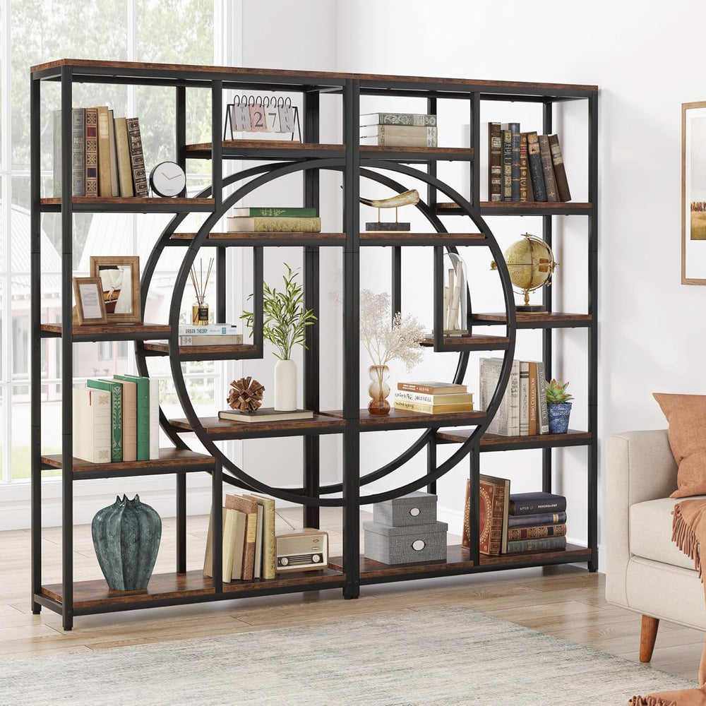 Tribesigns Industrial Bookshelf Bookcase with 9 Open Shelf (Rustic Brown)