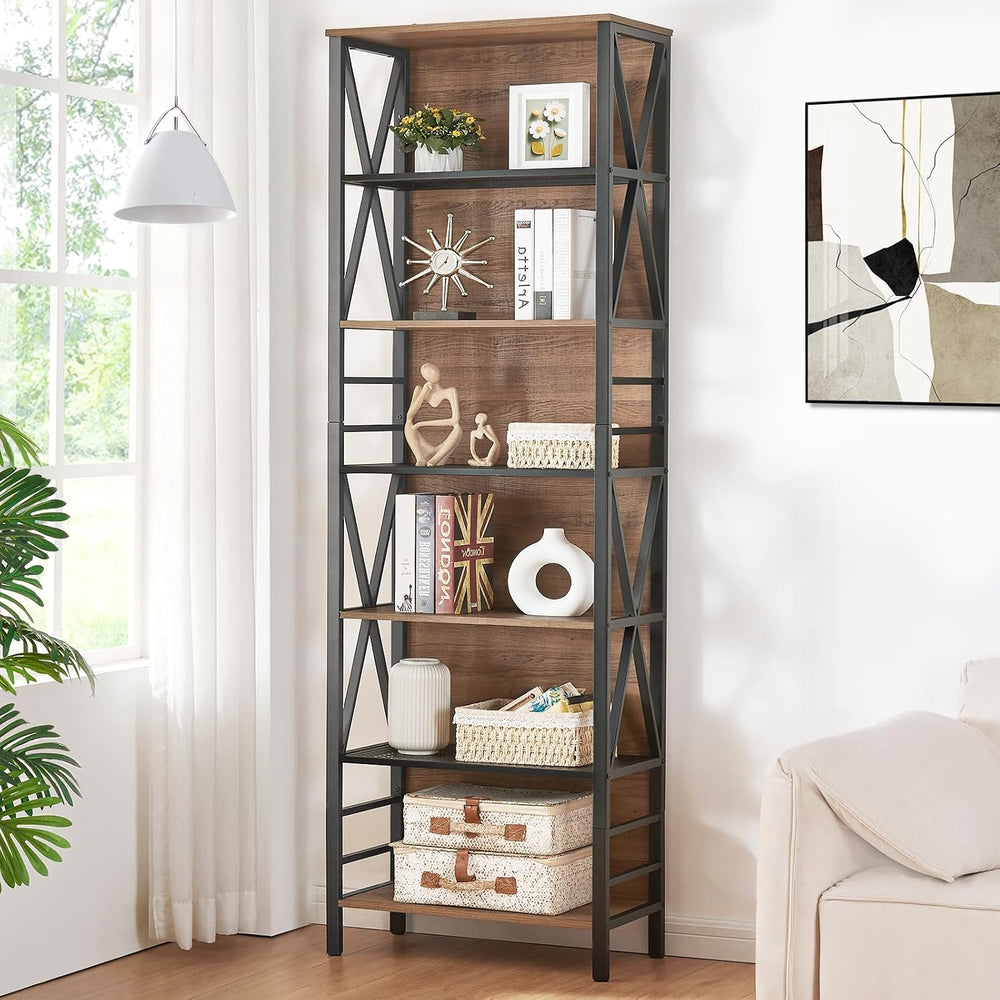 HOMISSUE Tall Bookshelf, 7-Tier Book Shelf, Rustic Wood Metal Bookshelves and...