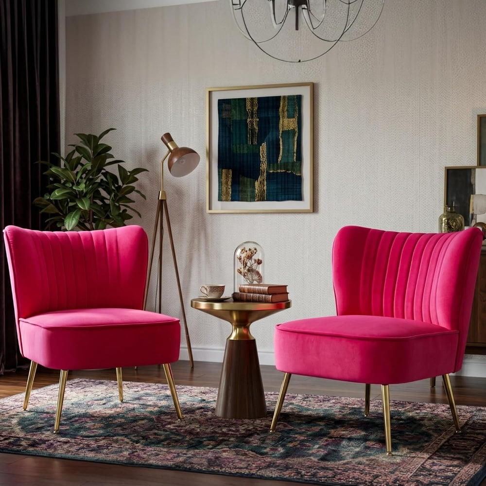Velvet Accent Chair Set of 2 Comfy Living Room Chair Armless Slipper Chair Mi...