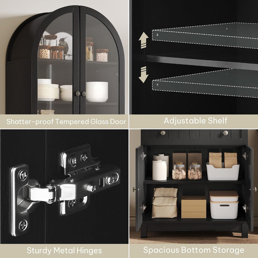 YITAHOME 71" Arched Pantry Cabinet with Glass Door, Shelves & Drawer...