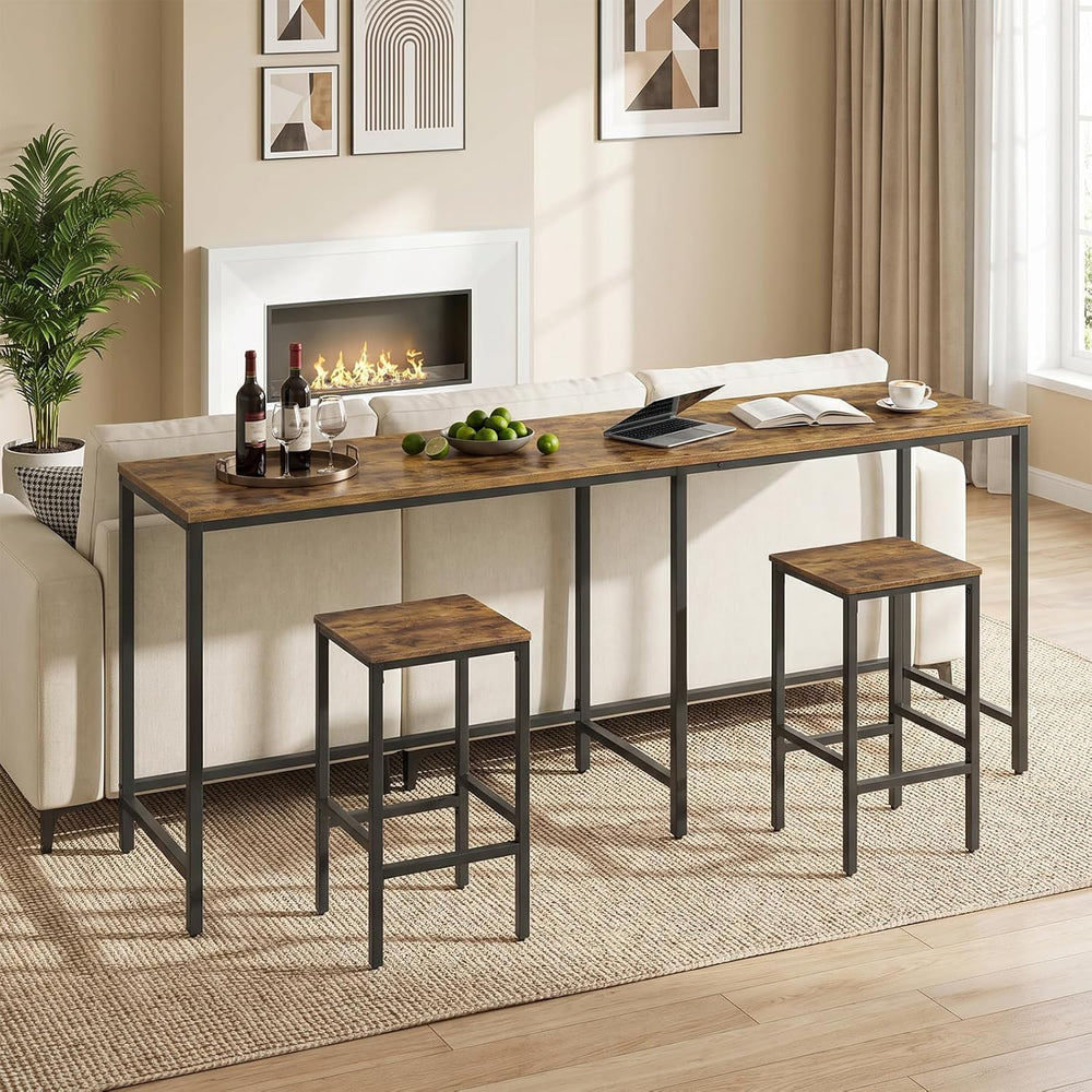 YATINEY L-Shaped Bar Table Chairs Set, 78.7" Bar Height Table and 2 Chai...