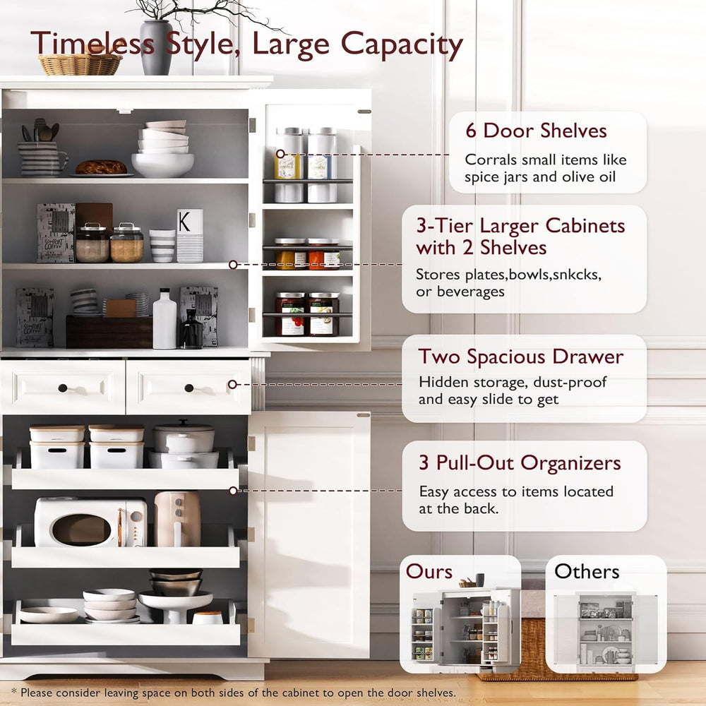 71" Tall Kitchen Pantry Cabinet with 3 Pull Out Cabinet Organizers, Farm...
