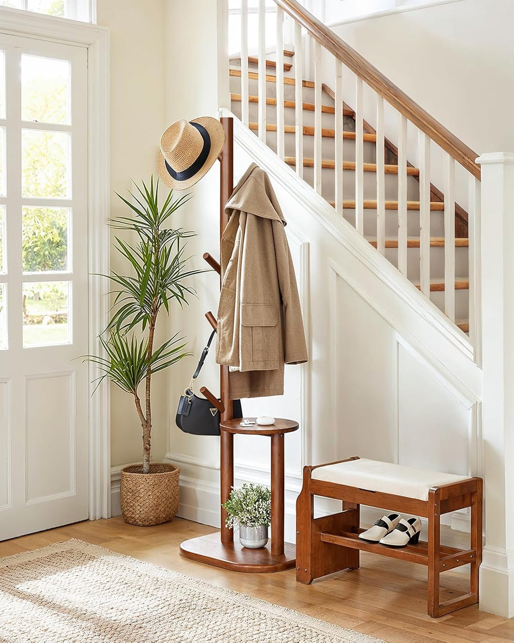Pipishell Coat Rack, Freestanding Hall Tree with 8 Hooks & Storage Shelf,...
