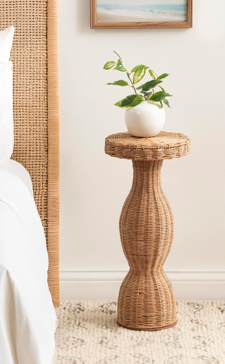 Kate and Laurel Sula Modern Woven Rattan Round Drink Table, 10 x 10 x 22, Nat...