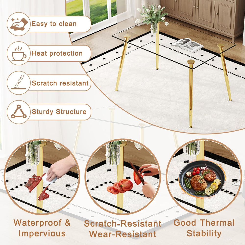 Ebullient Glass Dining Table Set for 4, 51" Clear Tempered Glass Tableto...