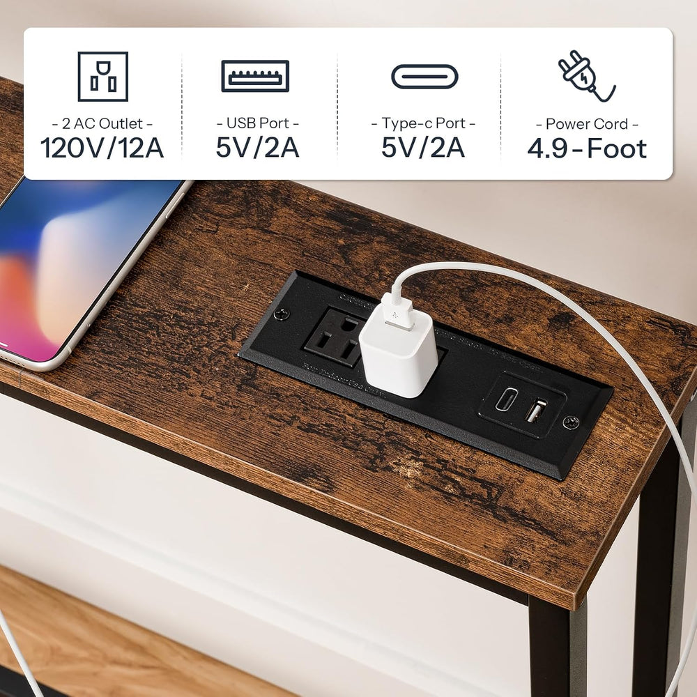 HOOBRO 63" Narrow Console Table with Charging Station, 5.9" Slim So...