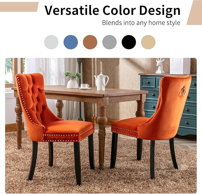 Modern Dining Chairs Set of 2, Tufted Upholstered Dining Chair with Solid Woo...