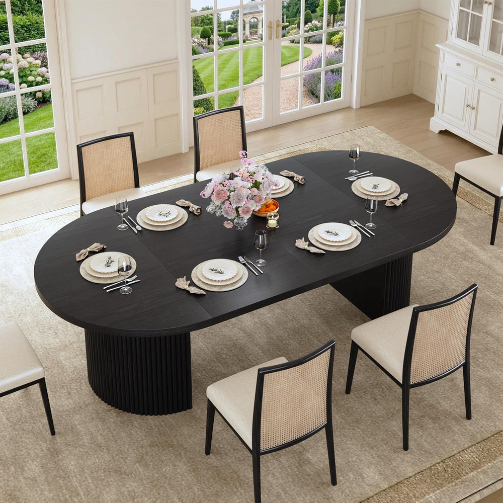 HUAHUU Extendable Round Dining Table for 4-8, 39in-77in Long Large Kitchen Ta...